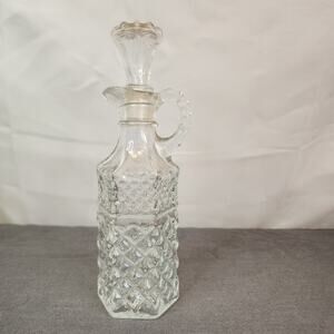Vintage Anchor Hocking Wexford Cruet Glass Bottle & Stopper Oil Vinegar 7 1/2”